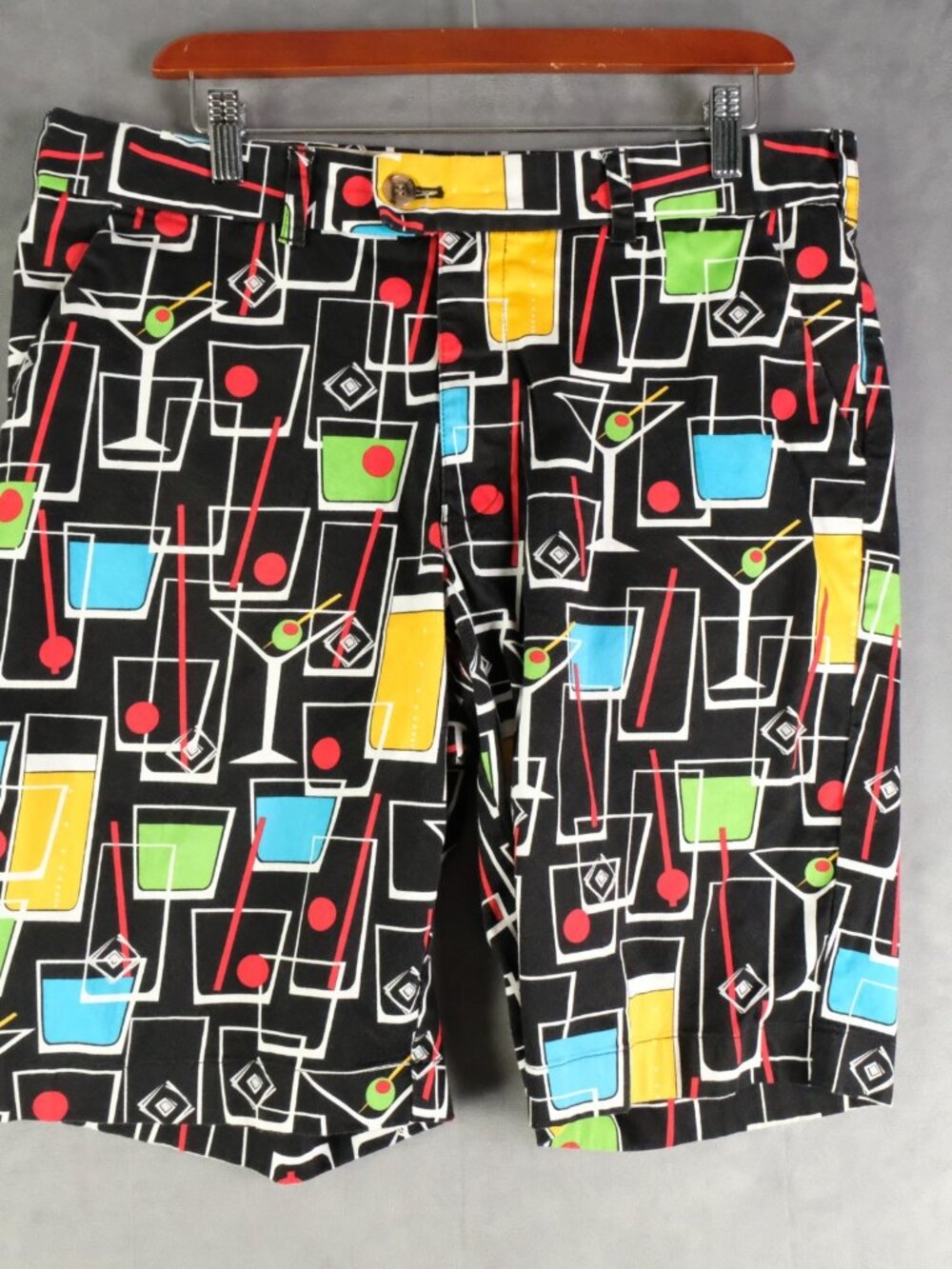 Loudmouth Shorts Mens 34 Black Martini Cocktail Cotton Golf Chino